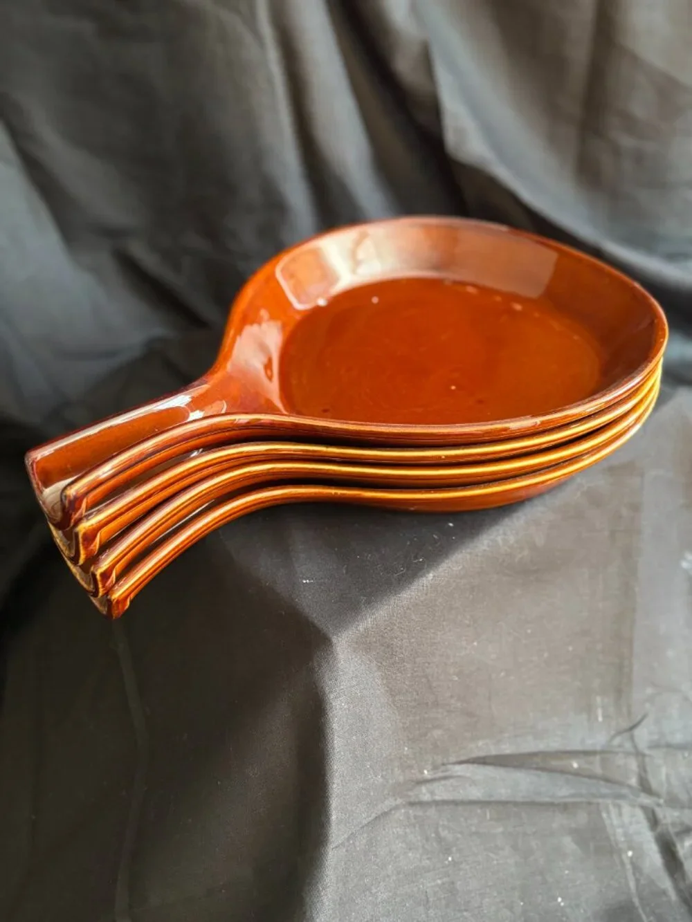 Set of Four Vintage Style Caramel Ceramic Skillet